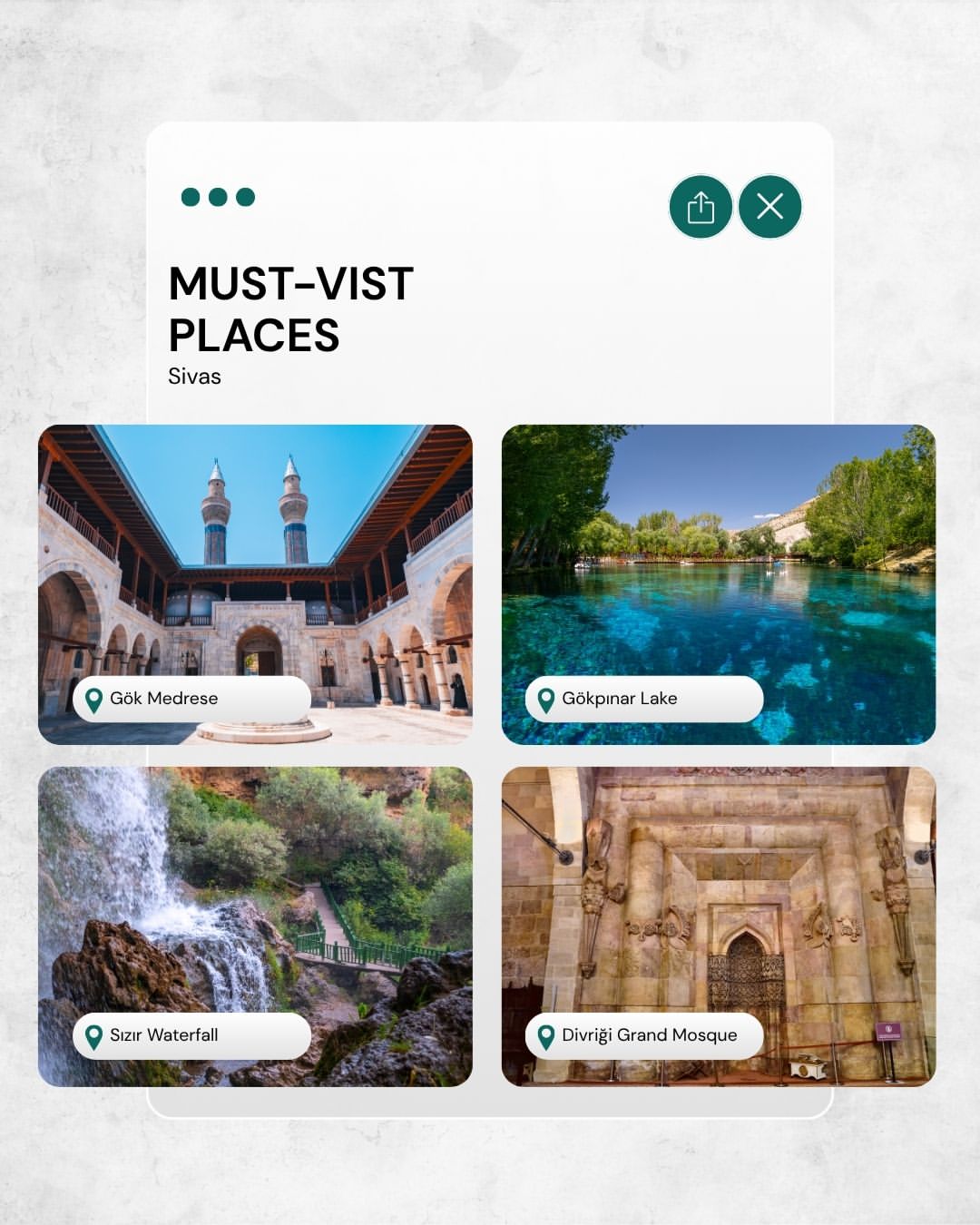 Go Türkiye için tasarlanan Sivas gezi rehberi carousel'i
